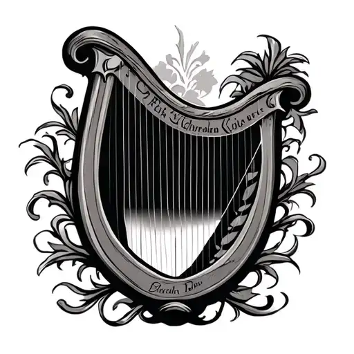 Irish harp with names incorporated tattoo design idea