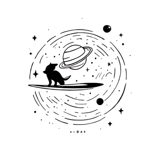 animal surfing in space among planets and stars tattoo design idea