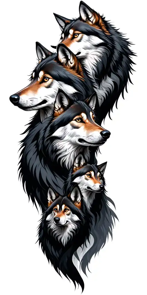 wolf family of 9 spirals intersecting tattoo design idea