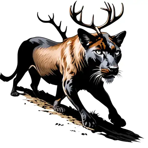 a scottish stag walking alongside a panther tattoo design idea