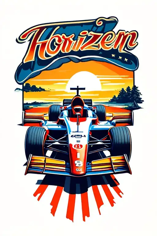 F1 Car driving on Horizen tattoo design idea