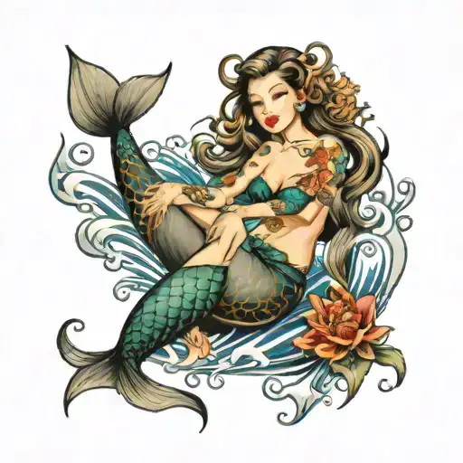 mermaid pin up style tattoo design idea