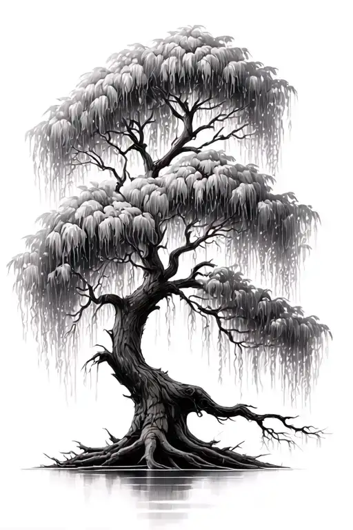weeping willow tree tattoo design idea