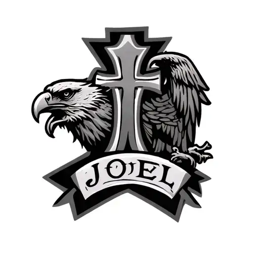 Nordic Cross with name Joel and army eagle tattoo design idea