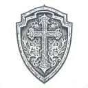 cross inside shield engraved tattoo design idea