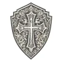 cross inside shield engraved tattoo design idea