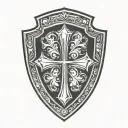 cross inside shield engraved tattoo design idea