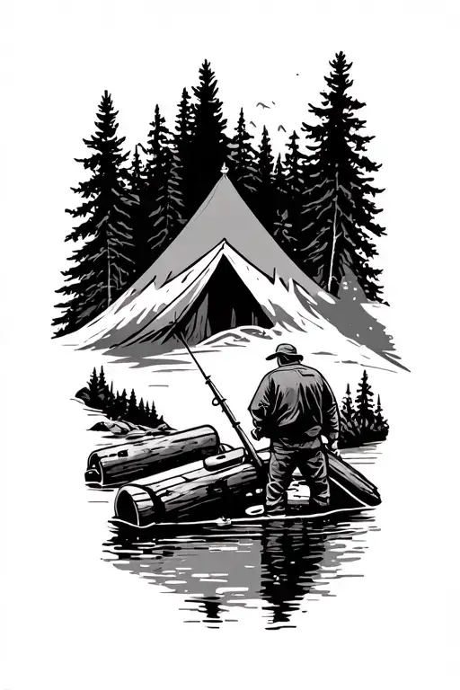 camping, fishing, wildlife, 4x4 tattoo design idea