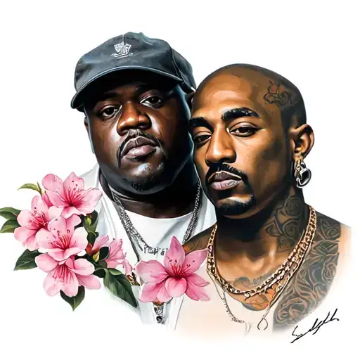 biggie and 2pac with cherry blossom tattoo design idea