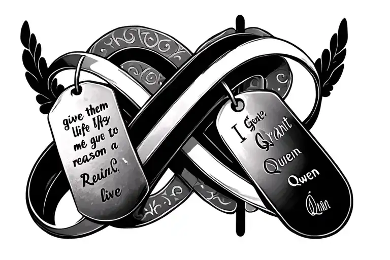 Infinity Symbol with "I gave them life and they gave me a reason to live" with dogtags "Owen" "Grant" "Quinn"  tattoo design idea