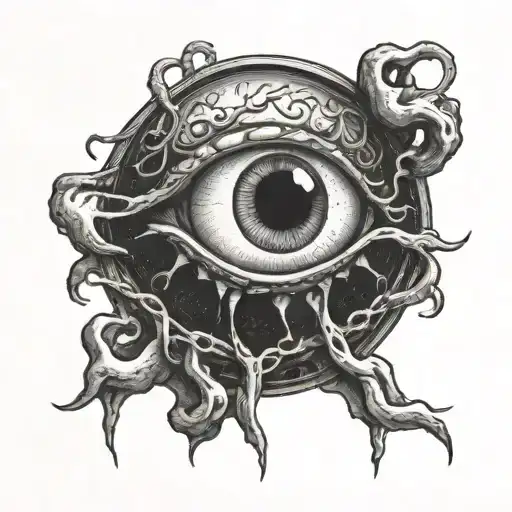 engraved style tattoo creepy eyeball hanging on nerves tattoo design idea