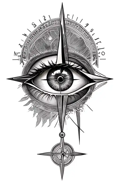 eye and compass rose tattoo design idea