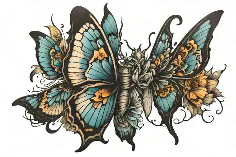 broken butterfly wings tattoo design idea