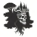  Viking Skull with beard with pine trees with a crown made from deer antlers tattoo design idea