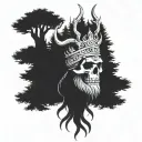  Viking Skull with beard with pine trees with a crown made from deer antlers tattoo design idea