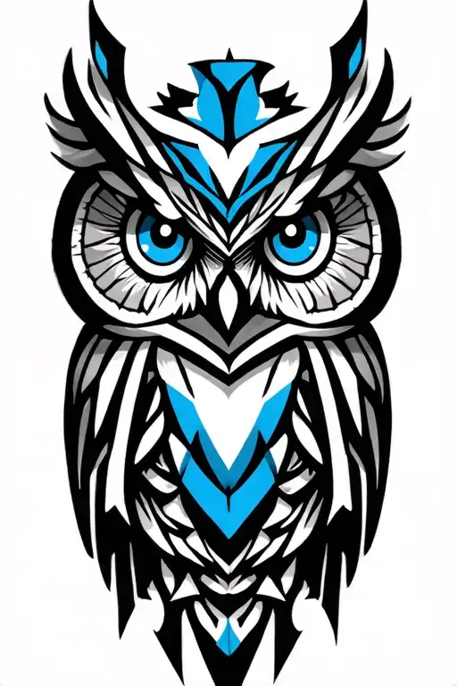 owl with blue eyes tattoo design idea