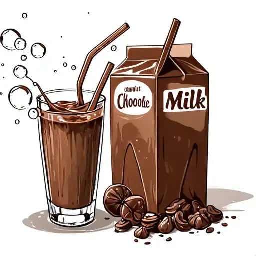 bubbles being blown in a glass of chocolate milk with a straw and a chocolate milk carton next to it tattoo design idea