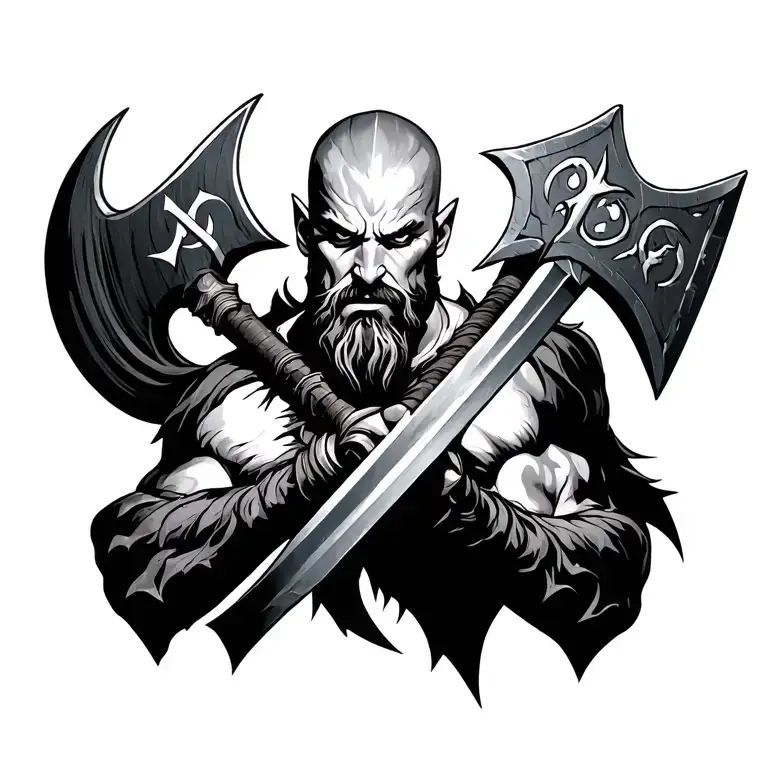 god of war runes and blades and axe kratos tattoo design idea