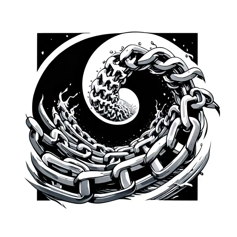 A wave spiraling upward from your wrist, turning into a broken chain link tattoo design idea