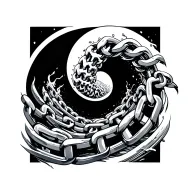 A wave spiraling upward from your wrist, turning into a broken chain link tattoo design idea