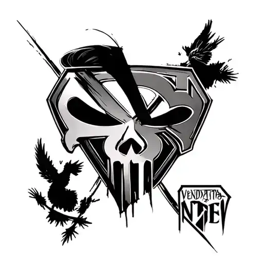 V for vendetta, punisher and superman logo intertwined tattoo design idea