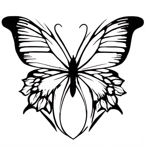 butterfly, heart, and tulip flower tattoo design idea