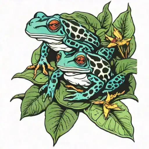 see no evil hear no evil poison dart frogs sitting on their own lilly pads  tattoo design idea