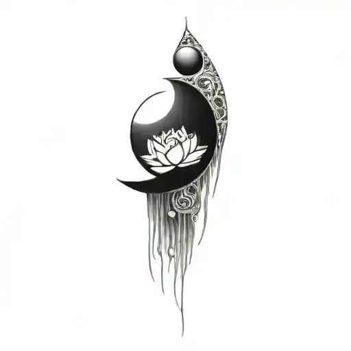 Sunrise, creseant moon phases, lotus flower tattoo design idea
