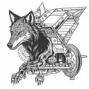 A mechanical wolf intertwined with a vintage airplane engine tattoo design idea