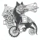 A mechanical wolf intertwined with a vintage airplane engine tattoo design idea
