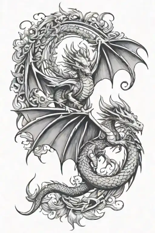 dragons and fairies flying tattoo design idea