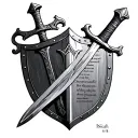 crusader shield and sword with bible verse of Isiah 6:8 tattoo design idea
