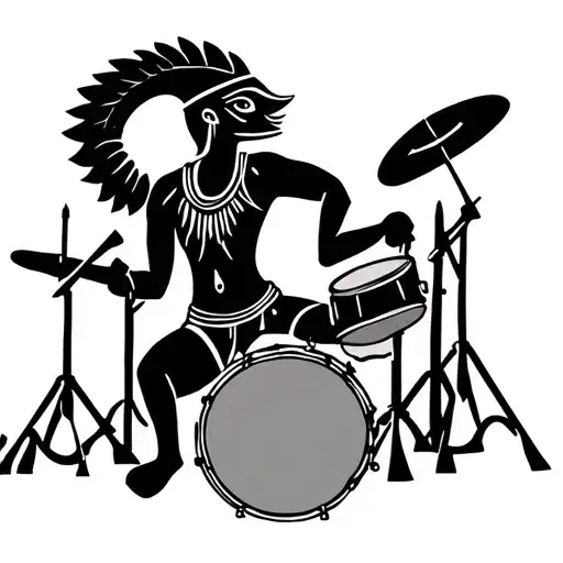Kokopelli playing drum set small tattoo design idea