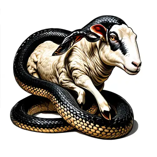 Snake coiled around sheep body tattoo design idea