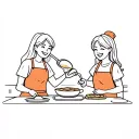  Image Description:Two smiling friends in a cozy kitchen, one pouring pancake batter into a frying pan tattoo design idea