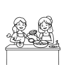  Image Description:Two smiling friends in a cozy kitchen, one pouring pancake batter into a frying pan tattoo design idea