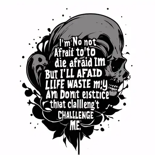 sentence "I'm not afraid to die, but I'm afraid I'll waste my life on an existence that doesn't challenge me" tattoo design idea