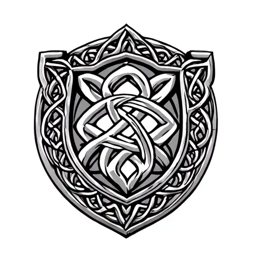 Celtic shield knot with Celtic pattern border tattoo design idea