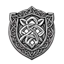 Celtic shield knot with Celtic pattern border tattoo design idea