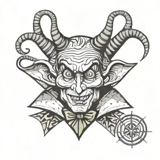 half willy wonka half cartoon devil portrait tattoo design idea