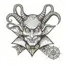 half willy wonka half cartoon devil portrait tattoo design idea