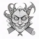 half willy wonka half cartoon devil portrait tattoo design idea