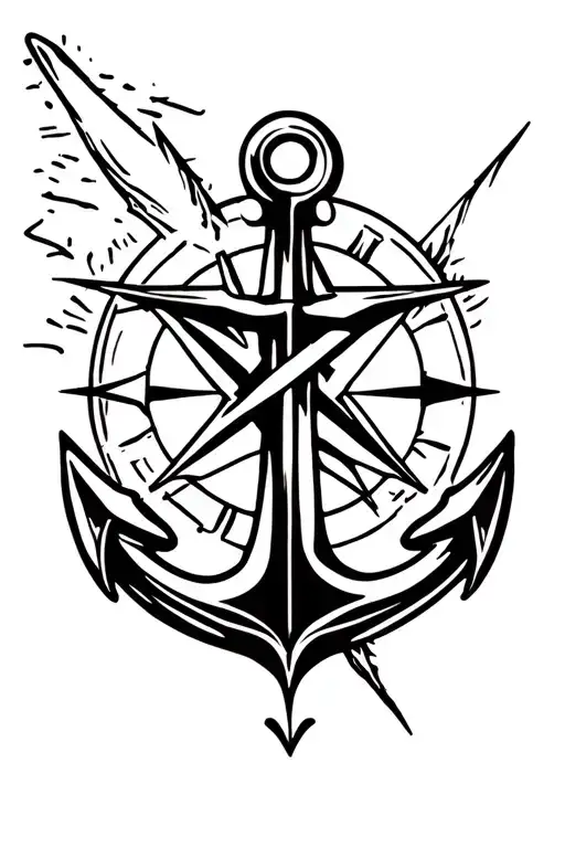 anchor and compass rose tattoo design idea