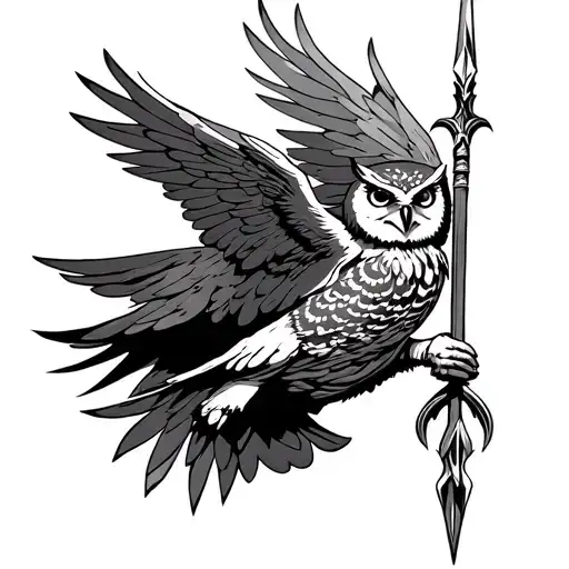 owl and spear athena greek goddess flying away tattoo design idea