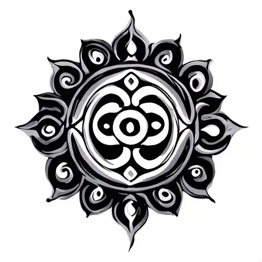 Sanskrit quotes and spiritual symbol intertwined tattoo design idea
