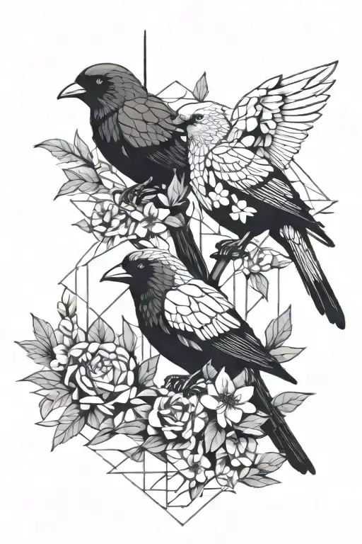 only two birds: blackbird and parakeet black and white tattoo tattoo design idea