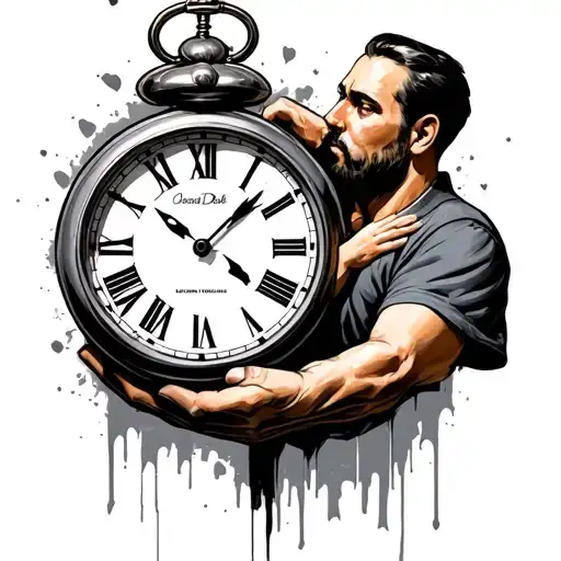 clock and dad grabbed with the son hand tattoo design idea