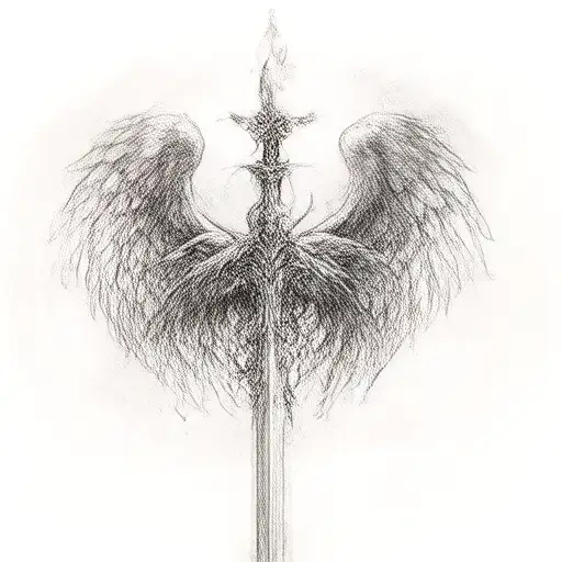st michael sword one angel wing tattoo design idea