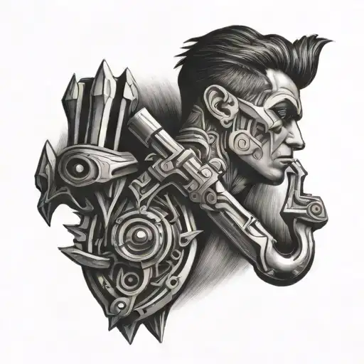 man drill lock tattoo design idea