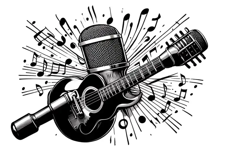 microphone surrounded by musical tattoo design idea
